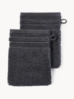 Manoplas de baño con borde a rayas Luxe, 2 uds.