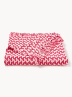 Manta artesanal de algodón con flecos y estampado zigzag Lioba
