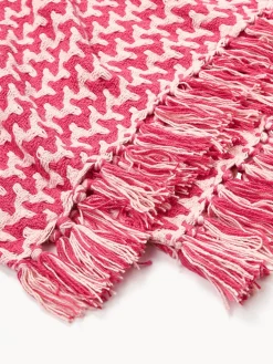 Manta artesanal de algodón con flecos y estampado zigzag Lioba