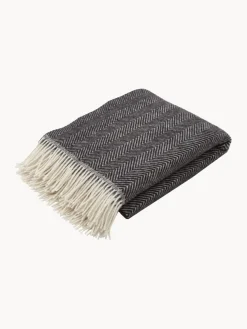 Manta de lana con diseño espiga y flecos Tyrol