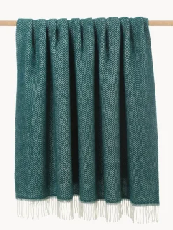 Manta de lana con diseño espiga y flecos Tyrol