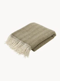 Manta de lana con estampado de espiga y flecos Tirol-Mona