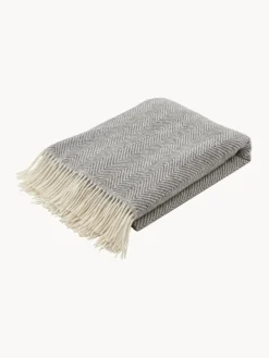 Manta de lana con estampado de espiga y flecos Tirol-Mona