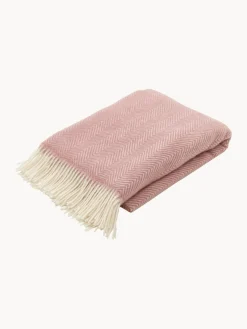 Manta de lana con patrón espiga y flecos Tyrol