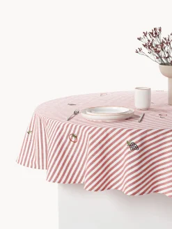 Mantel redondo a rayas con motivos bordados Melony