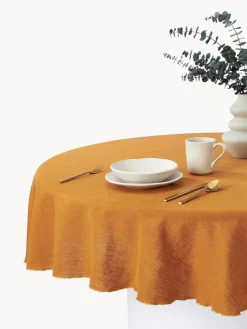 Mantel redondo de lino con ribete Kennedy