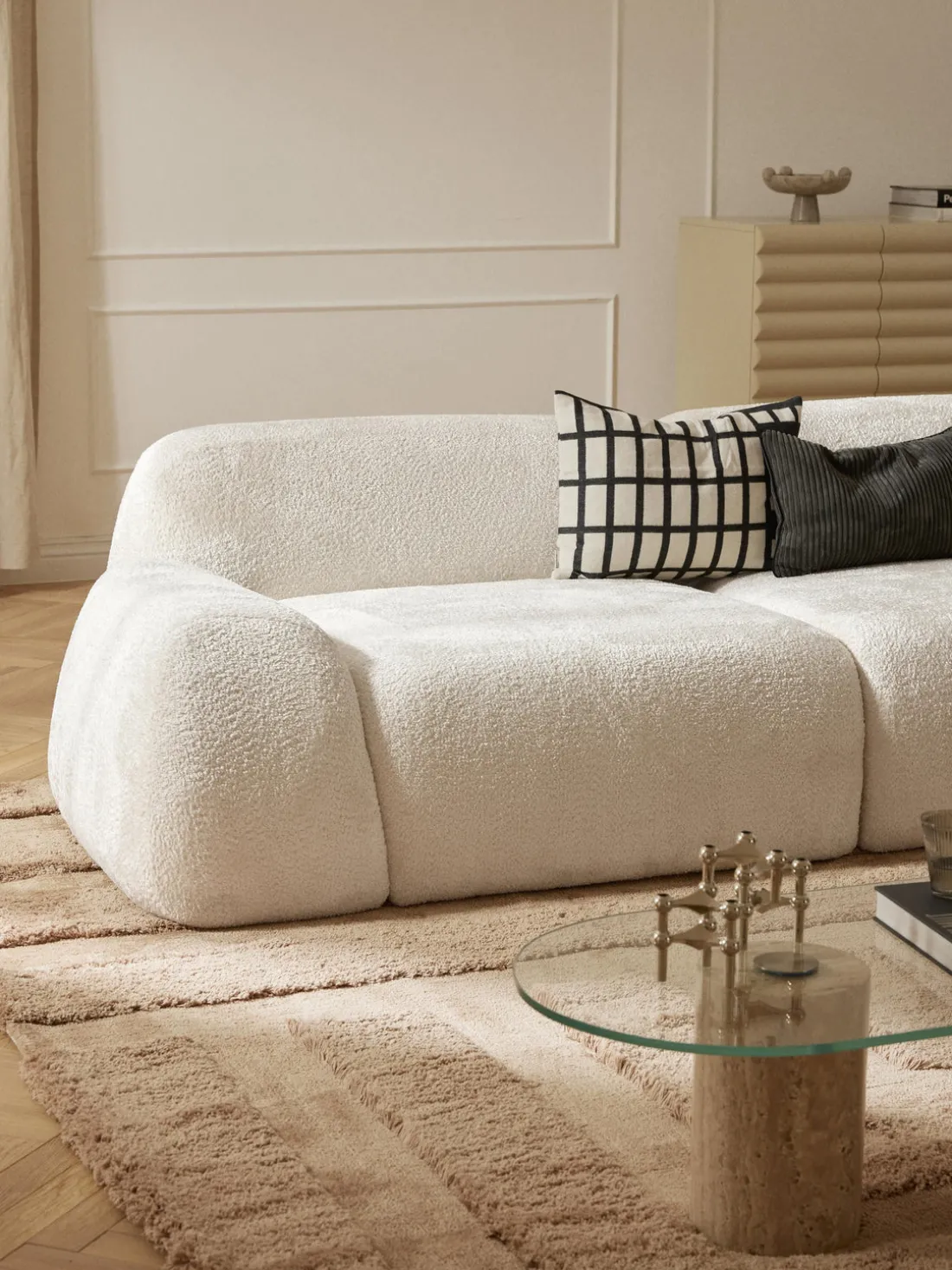 Módulo de esquina de borreguillo bouclé Wolke