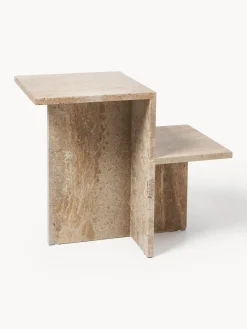 Mesa auxiliar de travertino con dos estantes Distinct