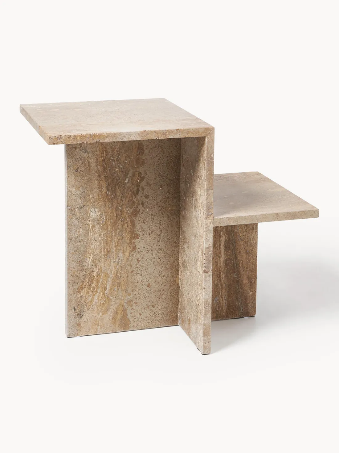 Mesa auxiliar de travertino con dos estantes Distinct