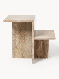Mesa auxiliar de travertino con dos estantes Distinct