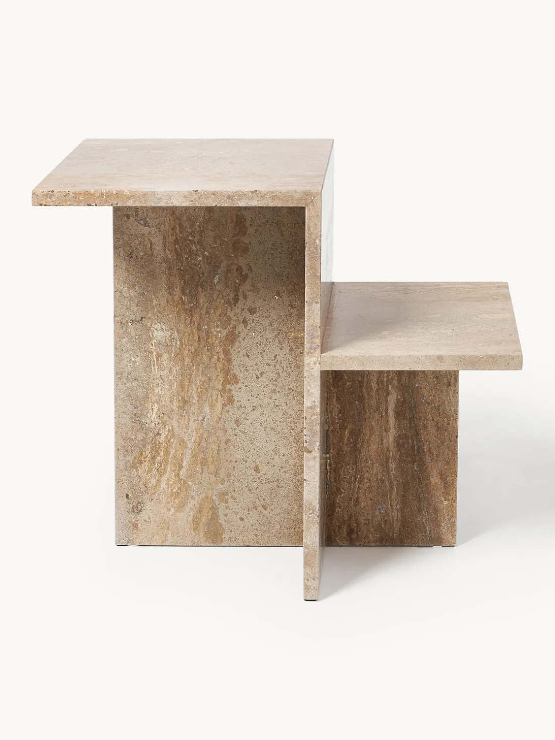 Mesa auxiliar de travertino con dos estantes Distinct