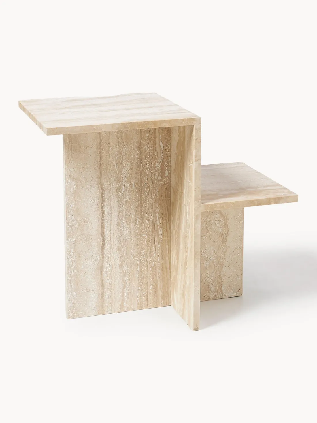 Mesa auxiliar de travertino con dos estantes Distinct