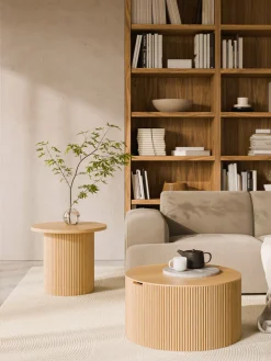 Mesa auxiliar redonda de madera Nele