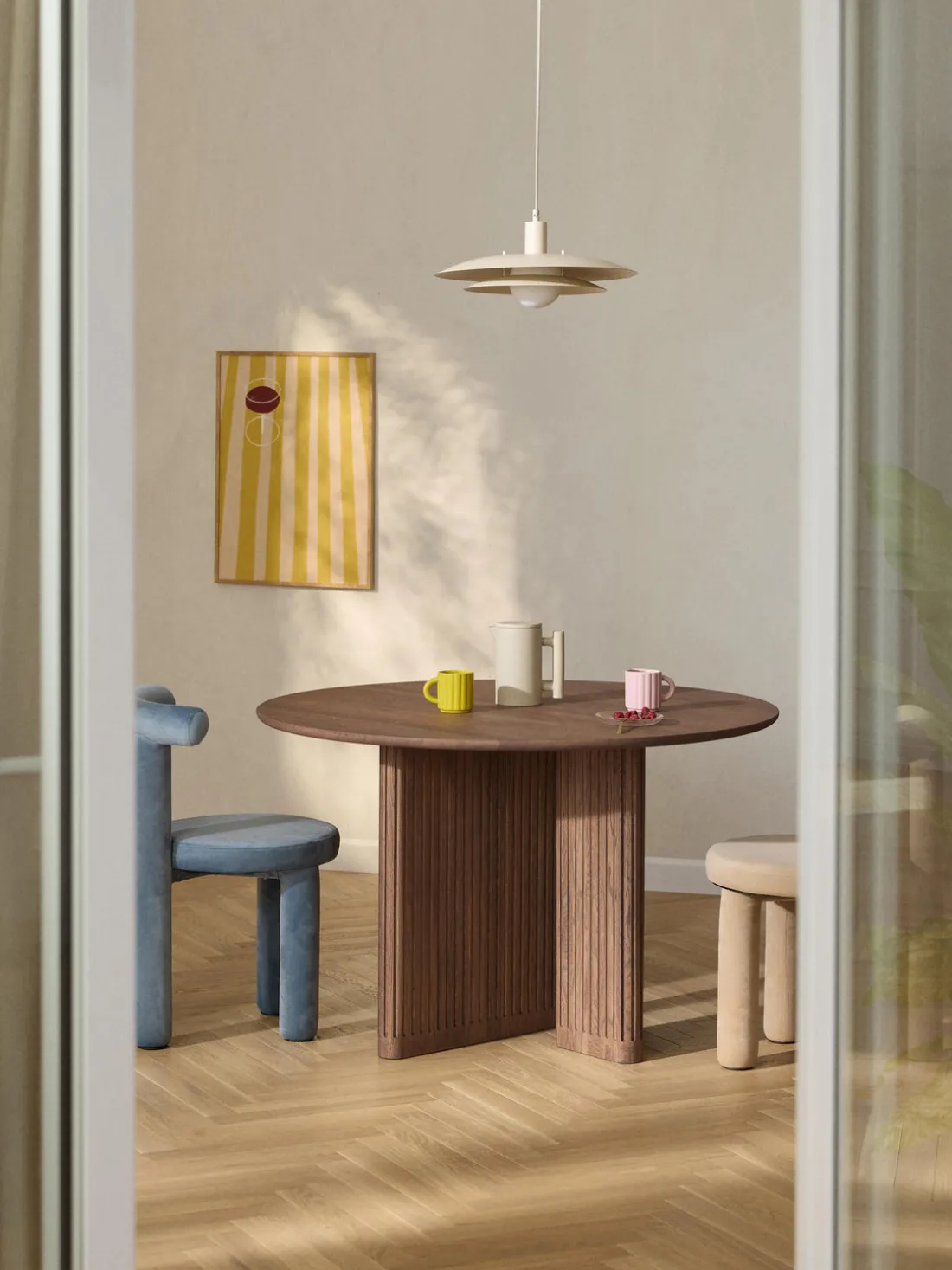 Mesa de comedor redonda de madera de roble Jolka, tamaños diferentes