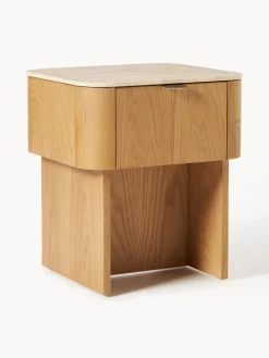 Mesita de noche de madera con tablero de mármol Zumi