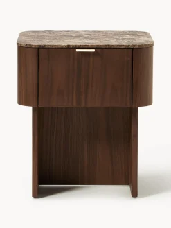 Mesita de noche de madera con tablero de mármol Zumi