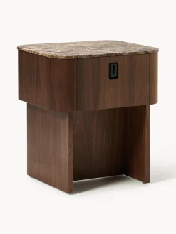 Mesita de noche de madera con tablero de mármol Zumi
