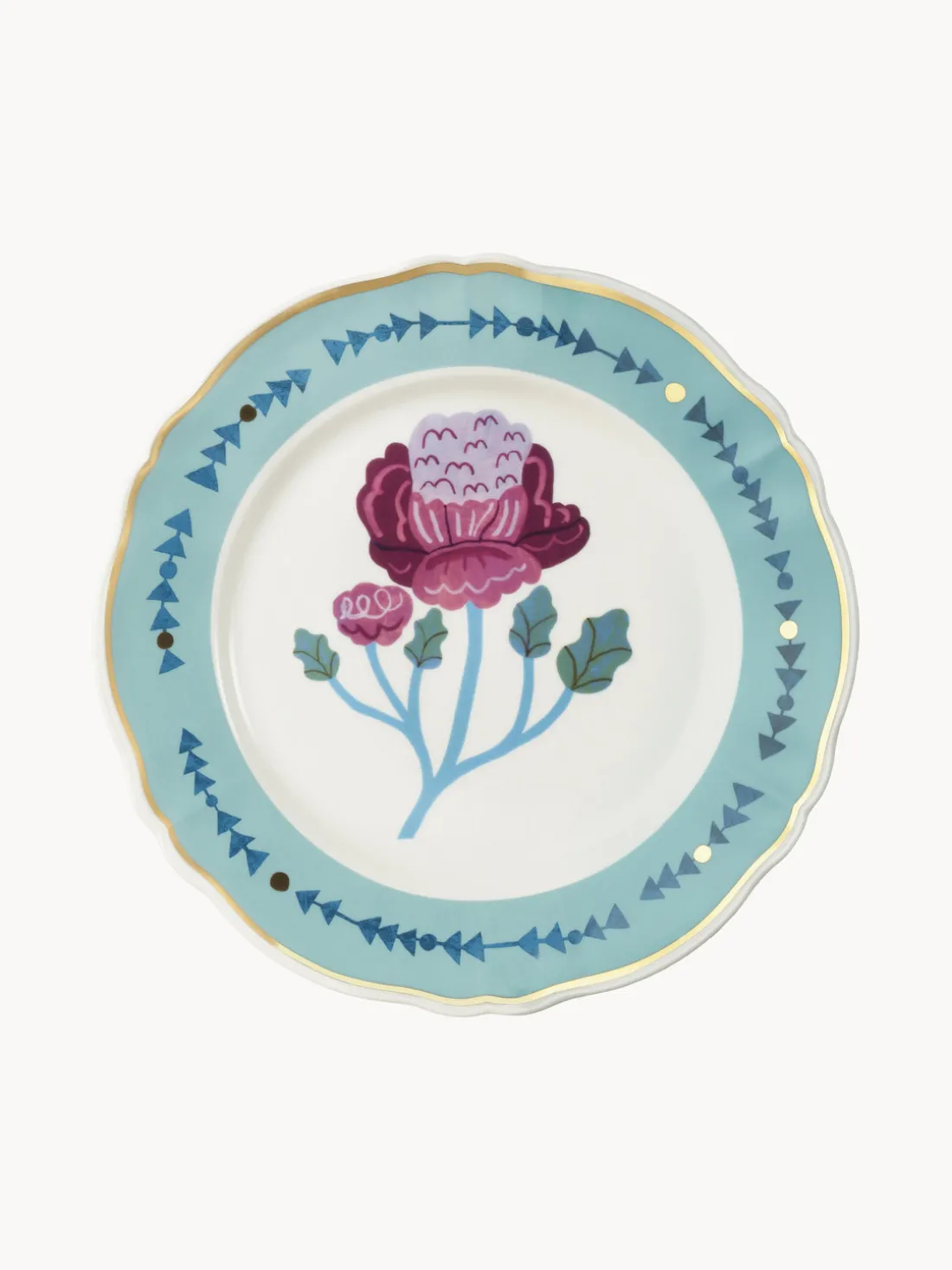 Plato llano artesanal de porcelana Geranium