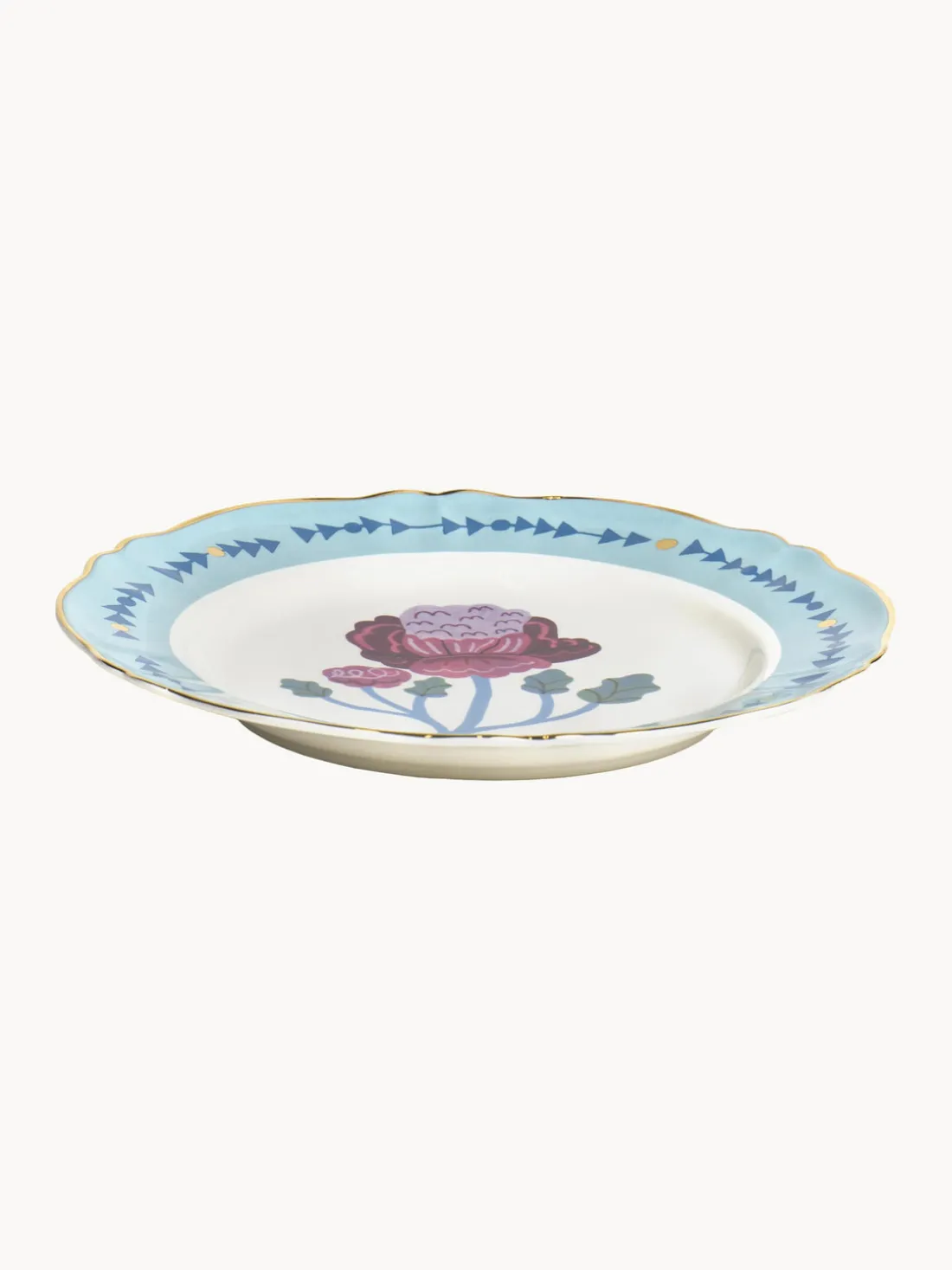 Plato llano artesanal de porcelana Geranium