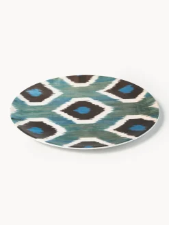 Plato postre artesanal de porcelana Ikat