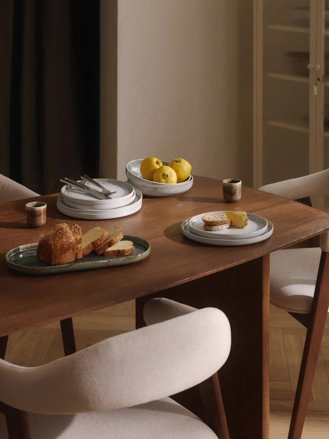 Platos postre artesanales con esmalte reactivo Danza, 4 uds.