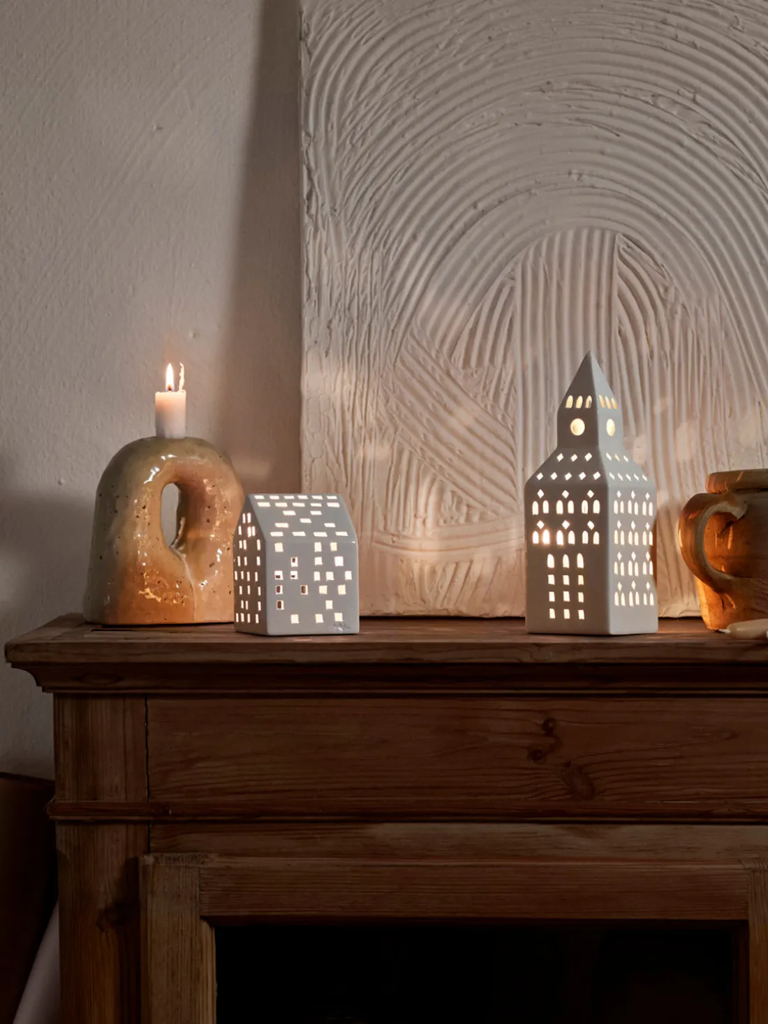 Portavelas casita de cerámica Urbania Classical