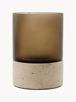 Portavelas soplado con base de travertino Rivo