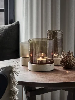 Portavelas soplado con base de travertino Rivo