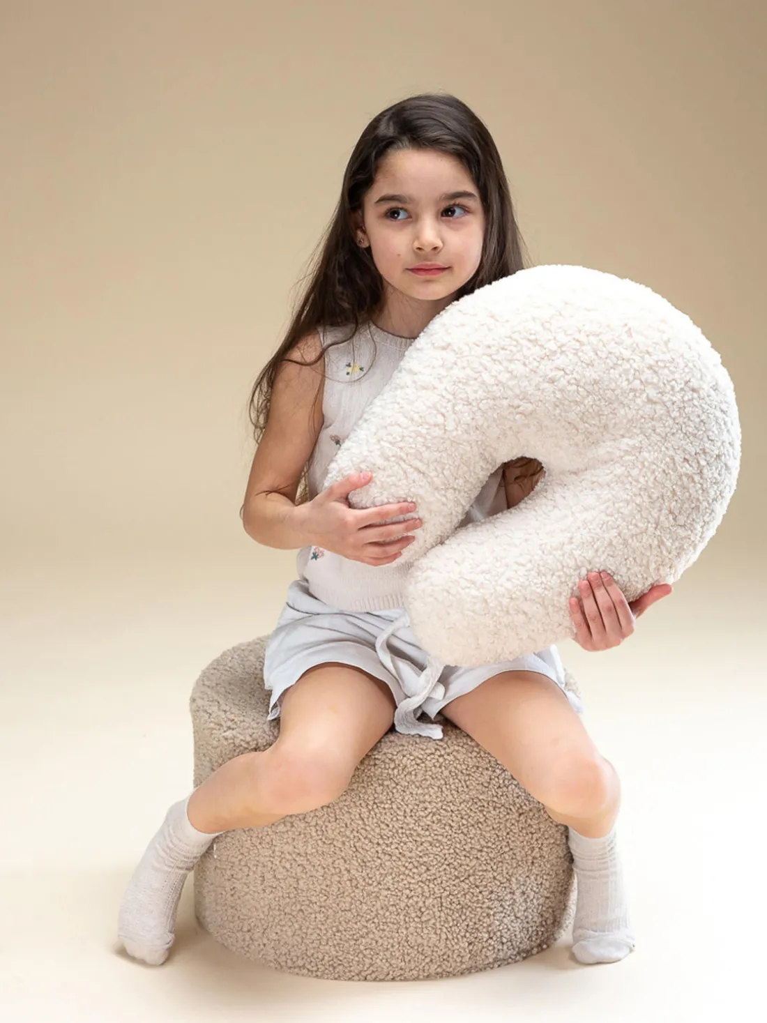 Puf infantil de borreguillo Sugar, Ø 40 cm