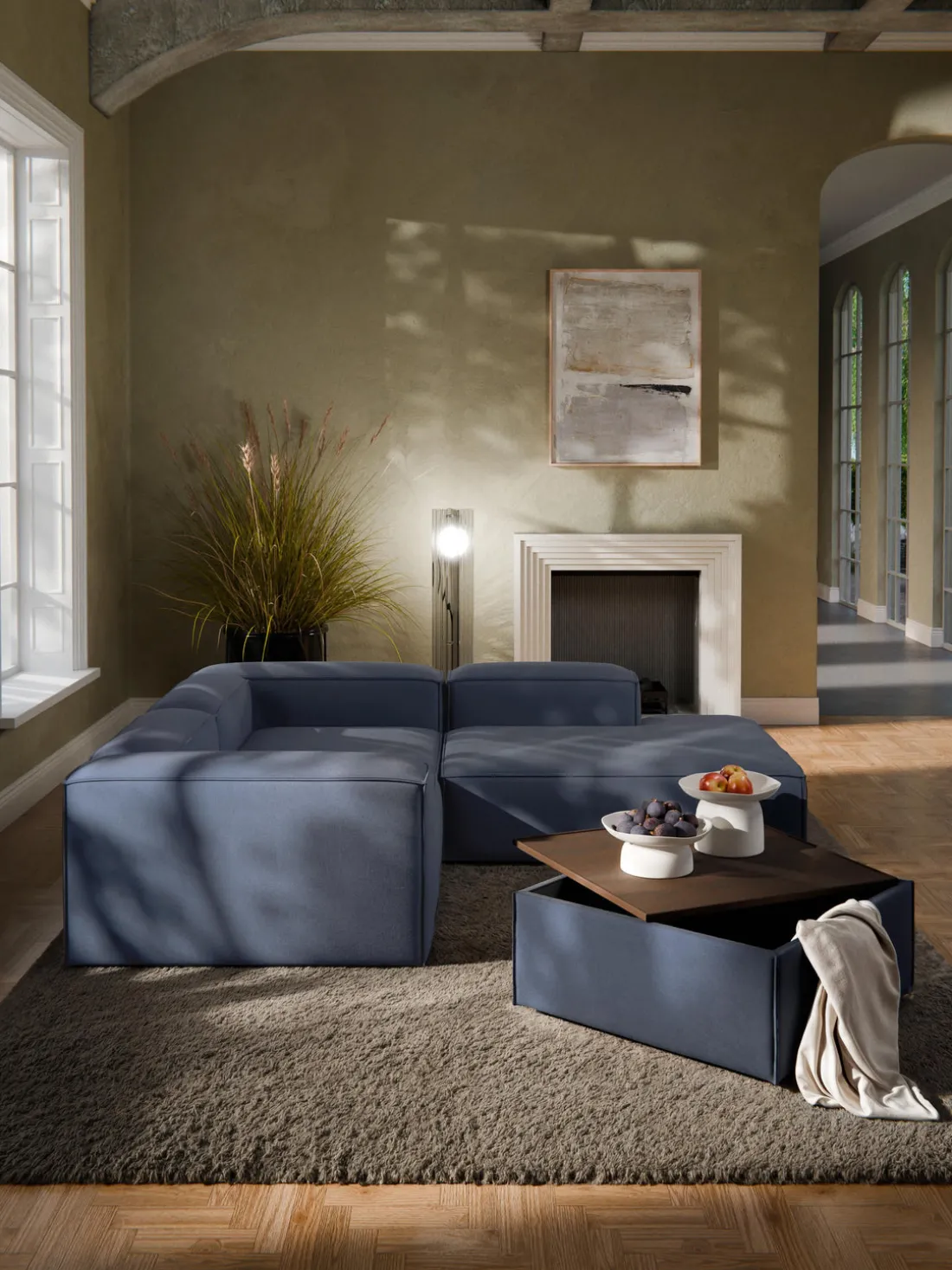 Reposapiés puf con espacio de almacenamiento Lennon