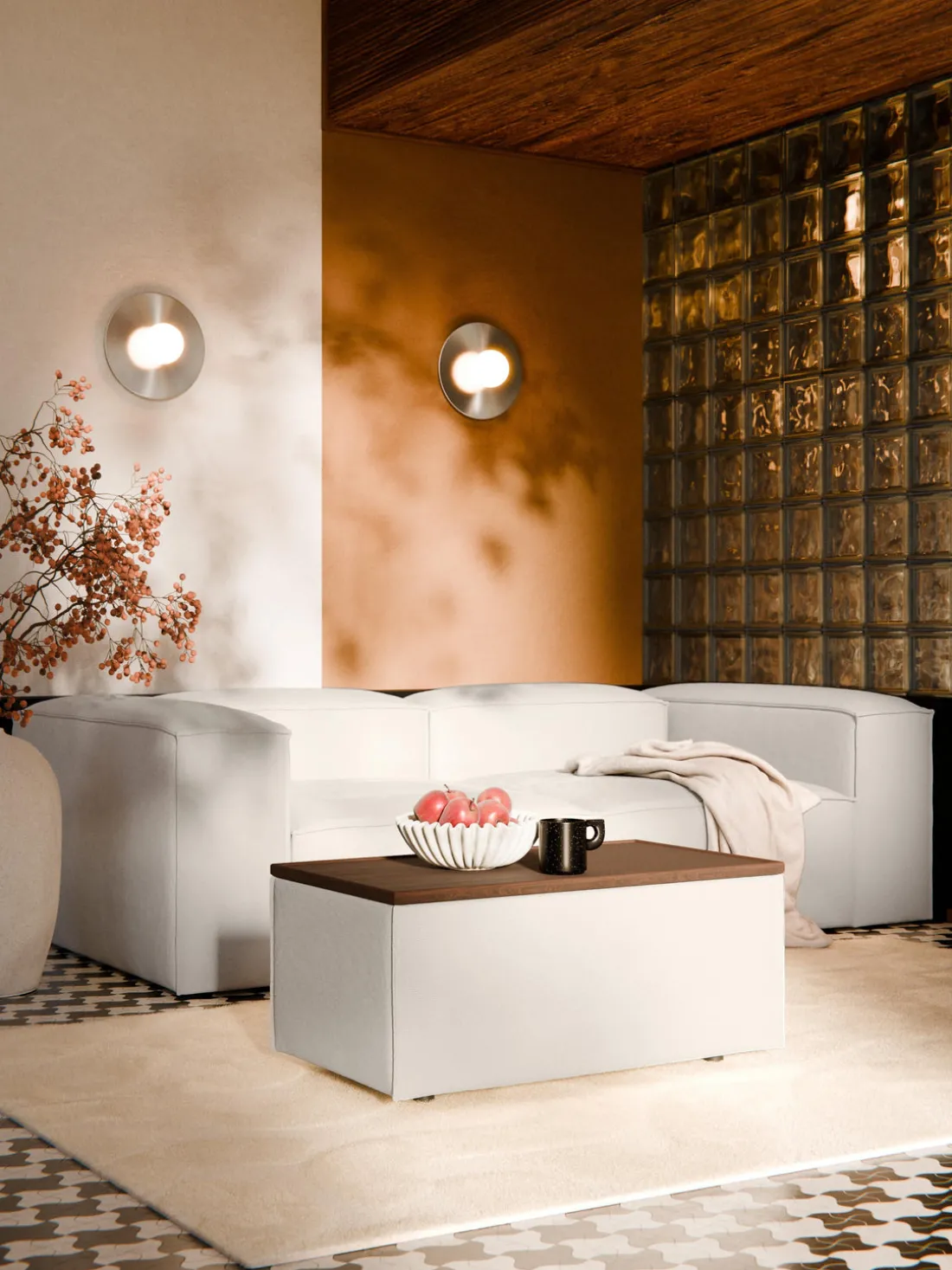 Reposapiés puf con espacio de almacenamiento Lennon