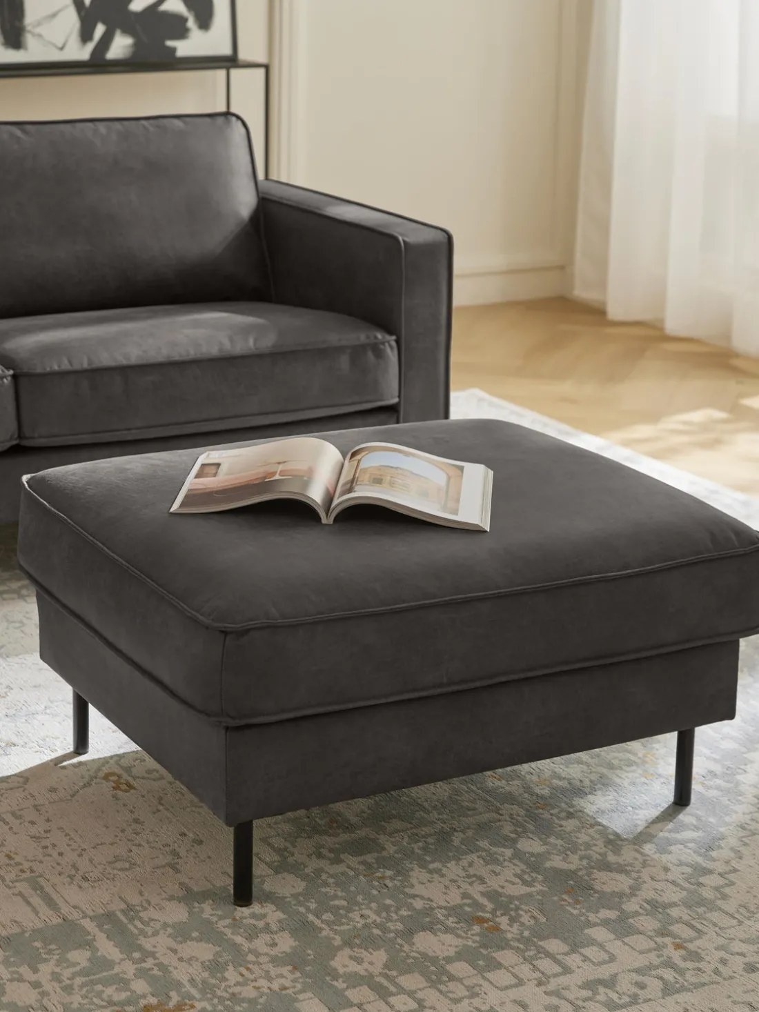 Reposapiés puf de cuero reciclado Hunter