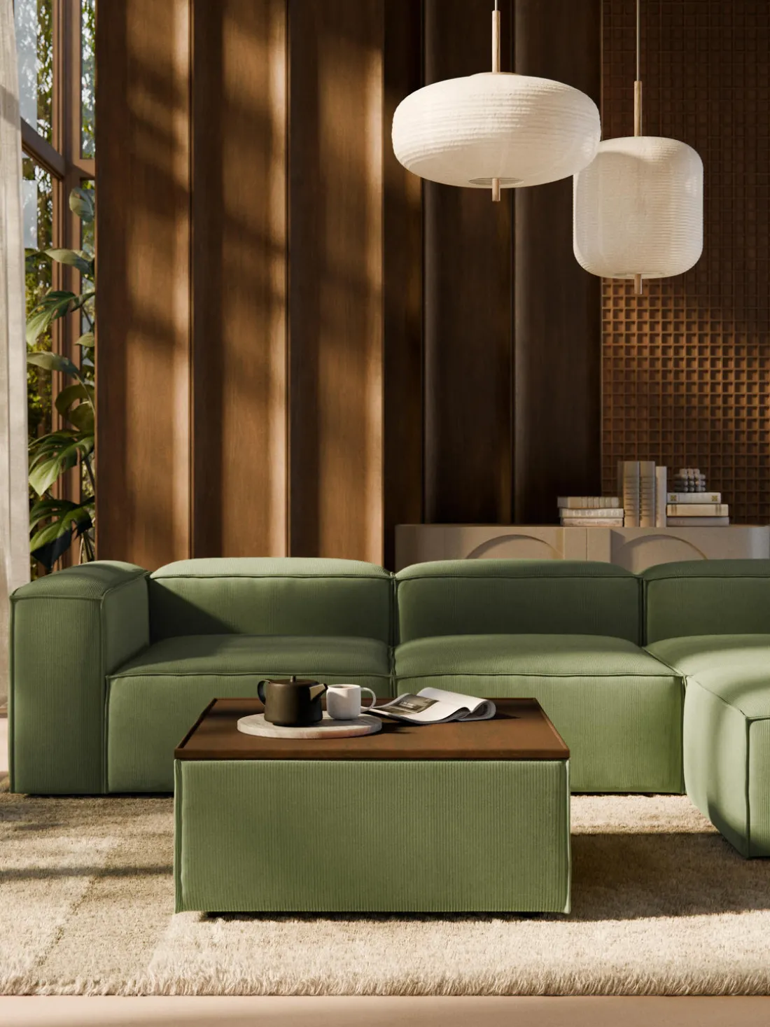 Reposapiés puf de pana con espacio de almacenamiento Lennon