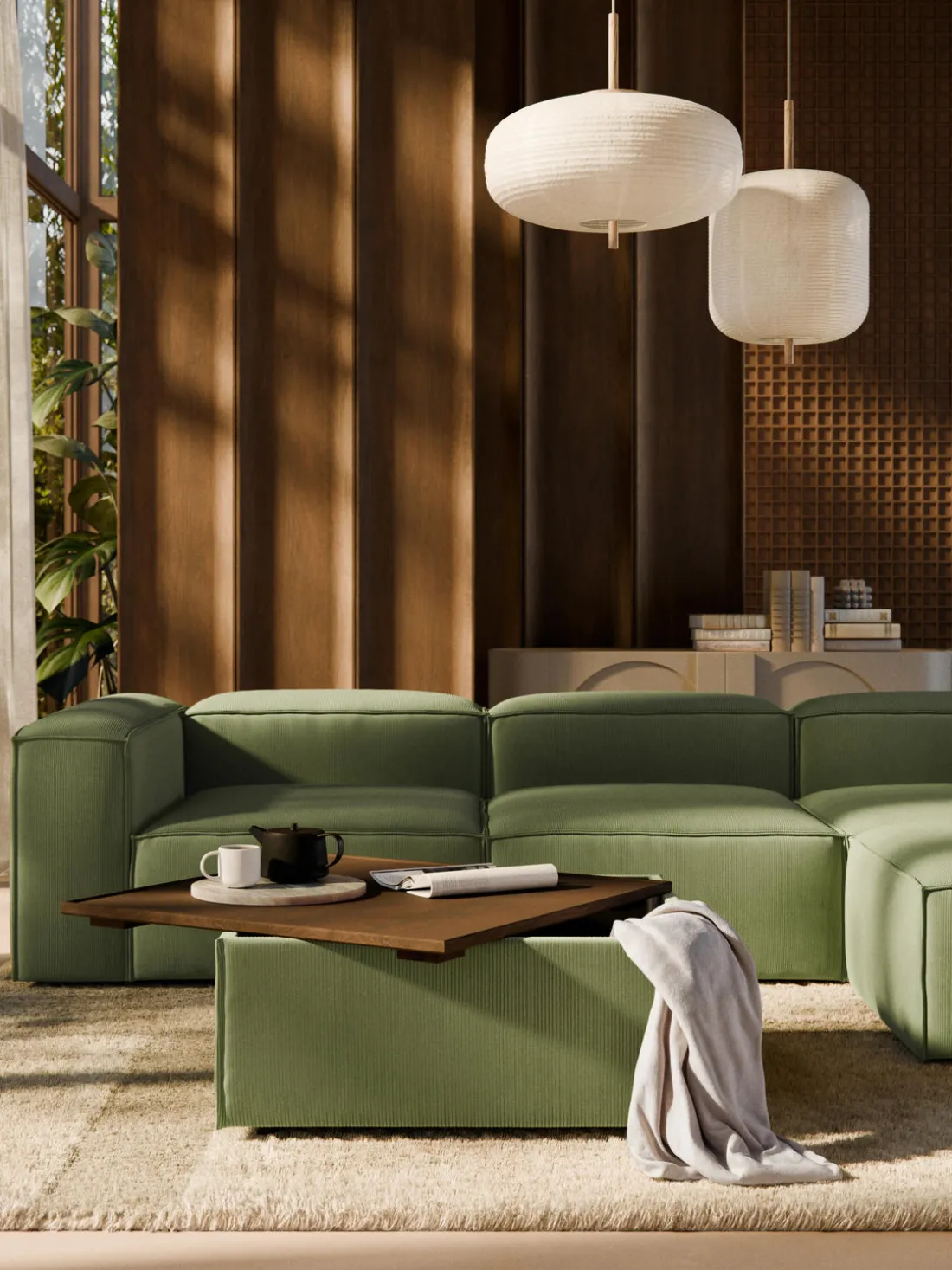 Reposapiés puf de pana con espacio de almacenamiento Lennon