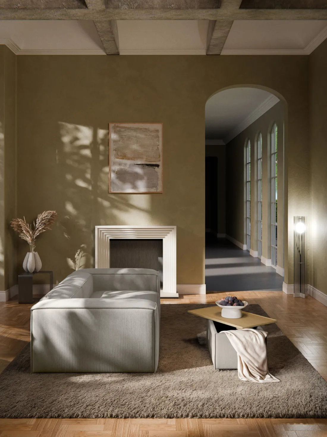 Reposapiés puf de pana con espacio de almacenamiento Lennon