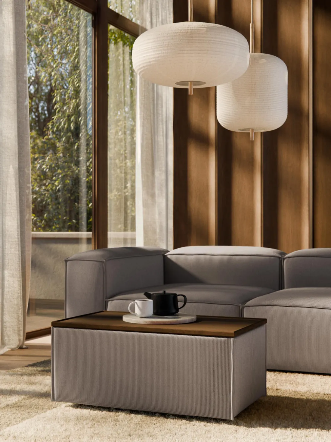 Reposapiés puf de pana con espacio de almacenamiento Lennon