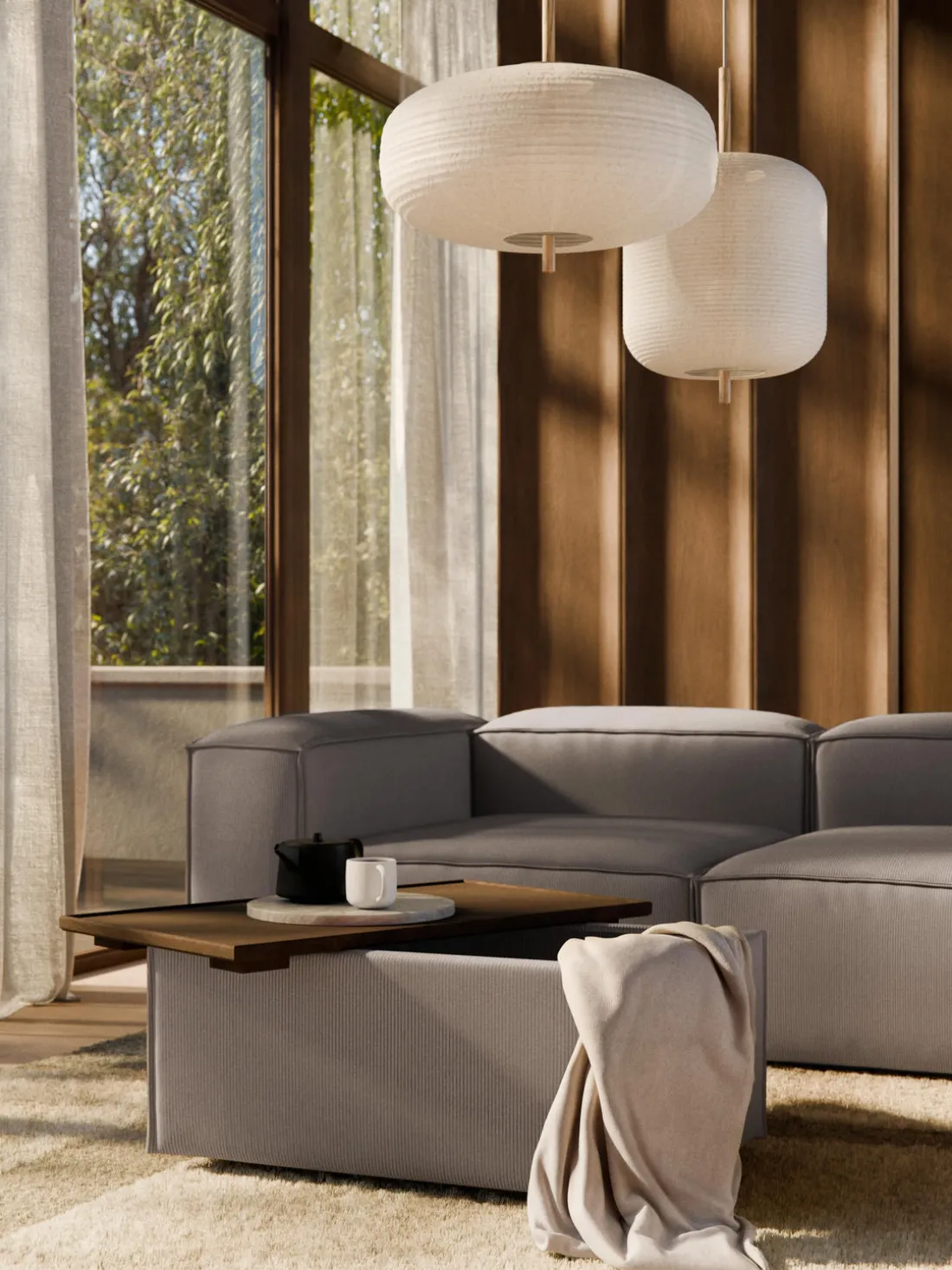 Reposapiés puf de pana con espacio de almacenamiento Lennon