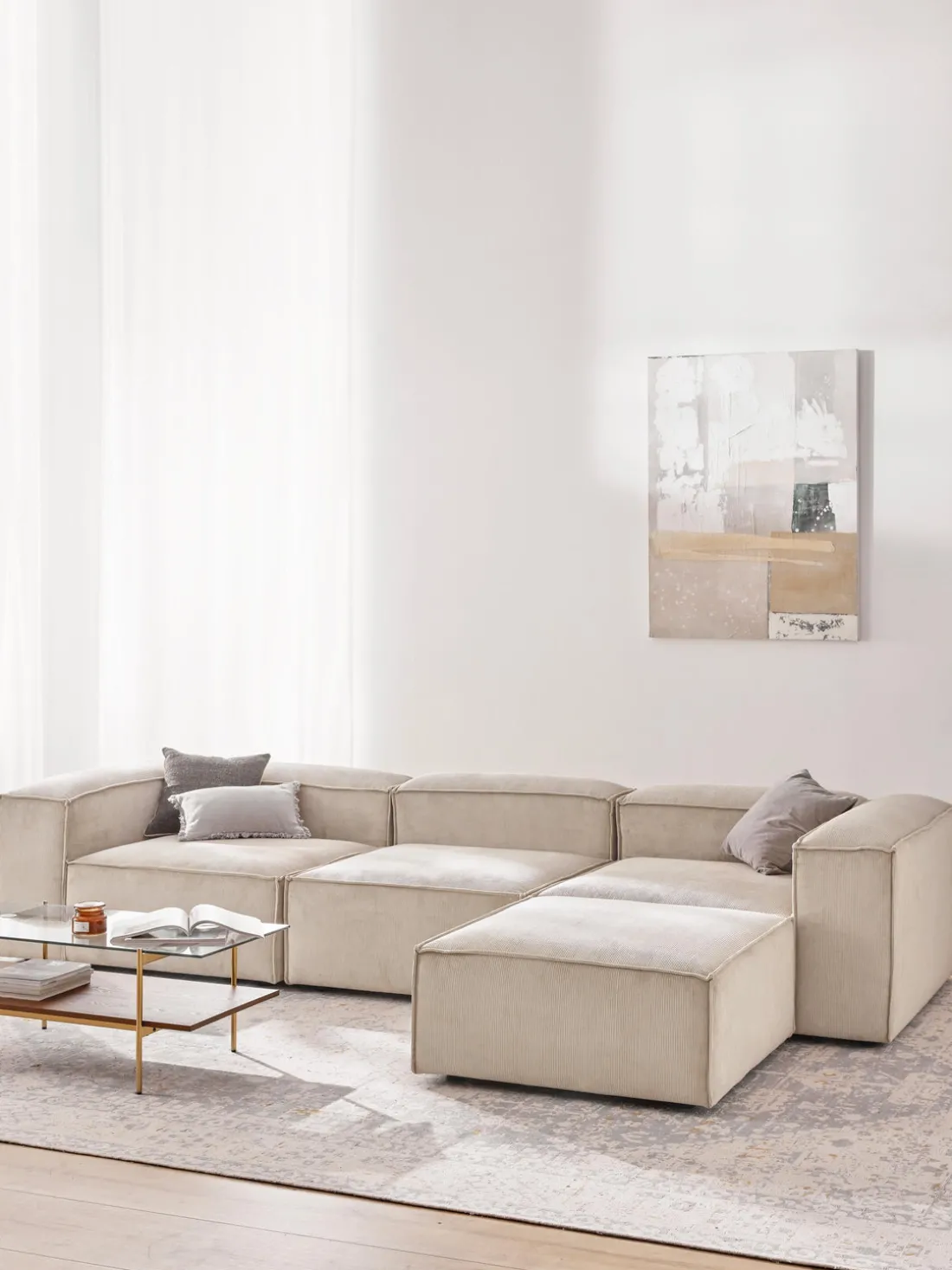 Reposapiés puf de pana Lennon