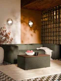 Reposapiés puf en tejido bouclé con espacio de almacenamiento Lennon