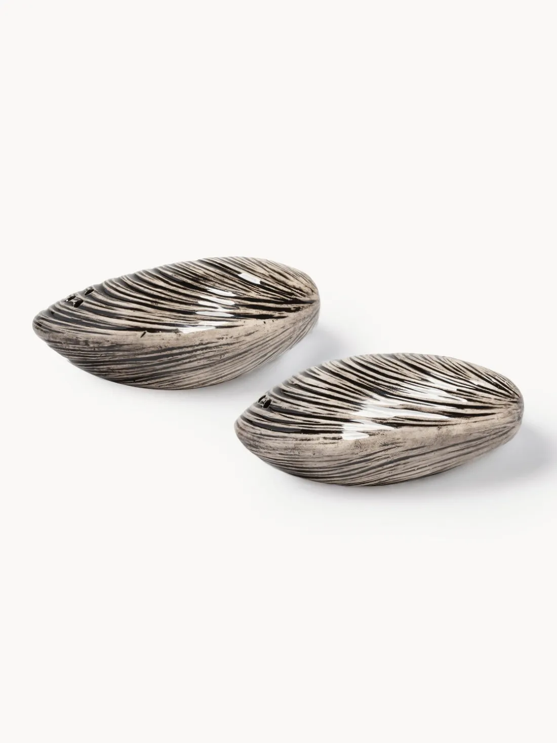 Salero y pimentero artesanales de dolomita Mussel, 2 uds.