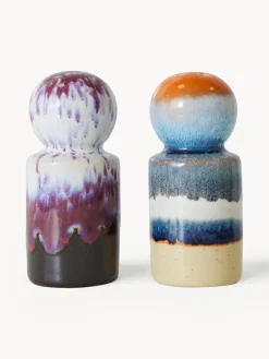 Salero y pimentero artesanales de cerámica con esmalte reactivo 70s
