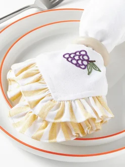 Servilletas de tela con motivos bordados y volantes Melony, 4 uds.