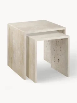 Set de mesas auxiliares de travertino Varu, 2 uds.