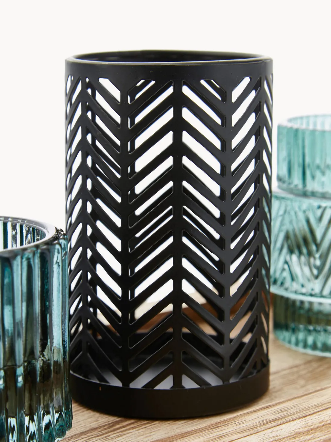 Set de portavelas con bandeja de madera Homa, 6 pzas.