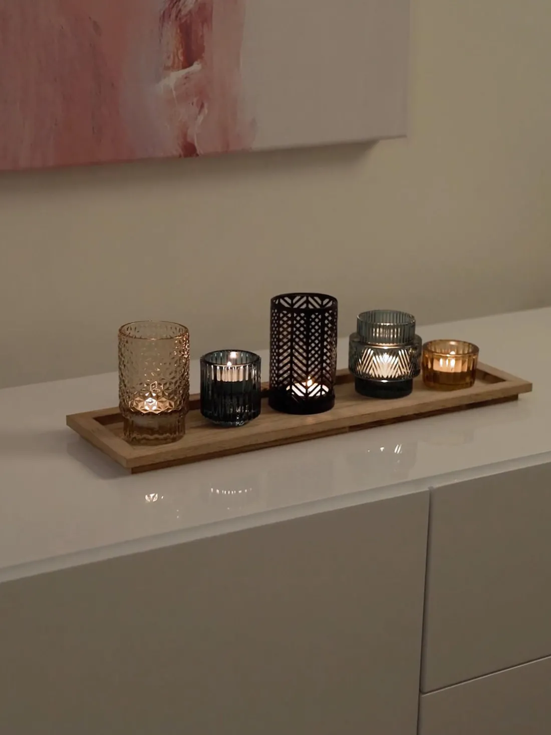 Set de portavelas con bandeja de madera Homa, 6 pzas.