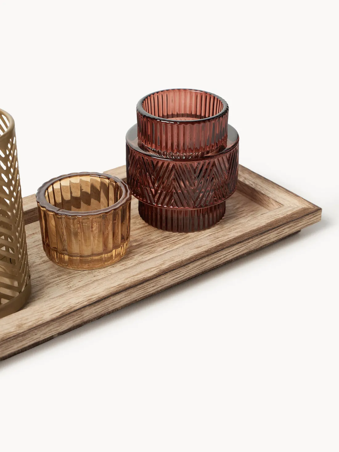 Set de portavelas con bandeja de madera Elviena, 6 pzas.