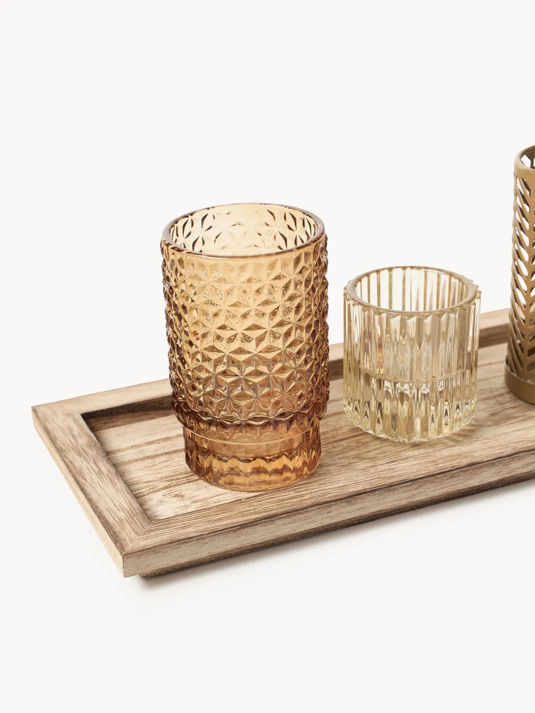 Set de portavelas con bandeja de madera Elviena, 6 pzas.