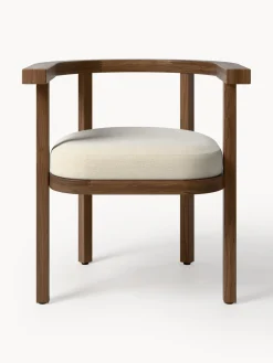 Silla con reposabrazos para exterior de madera de acacia Matheus, con cojín