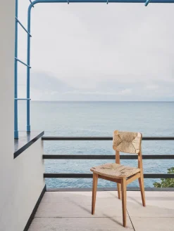 Silla de jardín de madera de teca con asiento y respaldo tejidos C-Chair