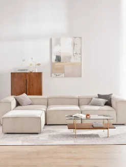 Sofá rinconera modular de pana con reposapiés izquierdo/derecho Lennon (4 plazas)